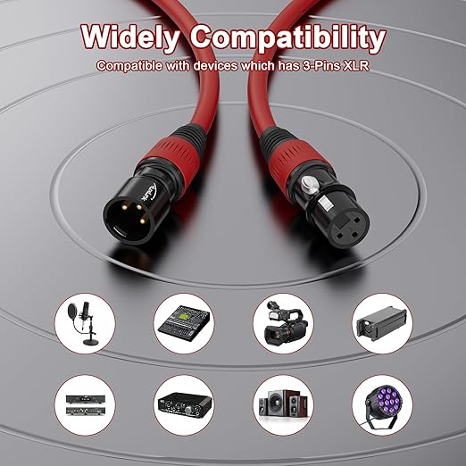 XLR Cables, XLR Male to Female 10ft, Gold-Plated 3 Pins Microphone Cable Color Coded Cable - 2Pack