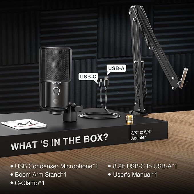 FIFINE USB Podcast Microphone, PC Computer Condenser Microphone Plug & Play Mic Kit with Boom Arm Stand, 16MM Large Diaphragm, Mute Button for Recording Singing Streaming YouTube Gaming-T669PRO1