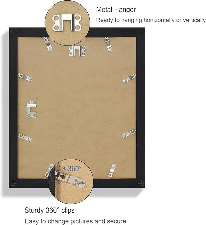 10x12 Picture Frame Set of 4, Made of Real Glass and Black Frame - Display Picture 8x10 with Mat or 10x12 Without Mat, 10 by 12 Photo for Wall Mounting