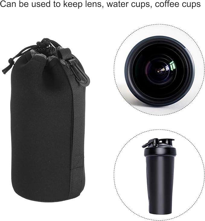 PATIKIL Camera Lens Bag, 2x 3.5" IDx9.8 H Neoprene Lens Pouch with Thick Protective Lenses for DSLR, Black