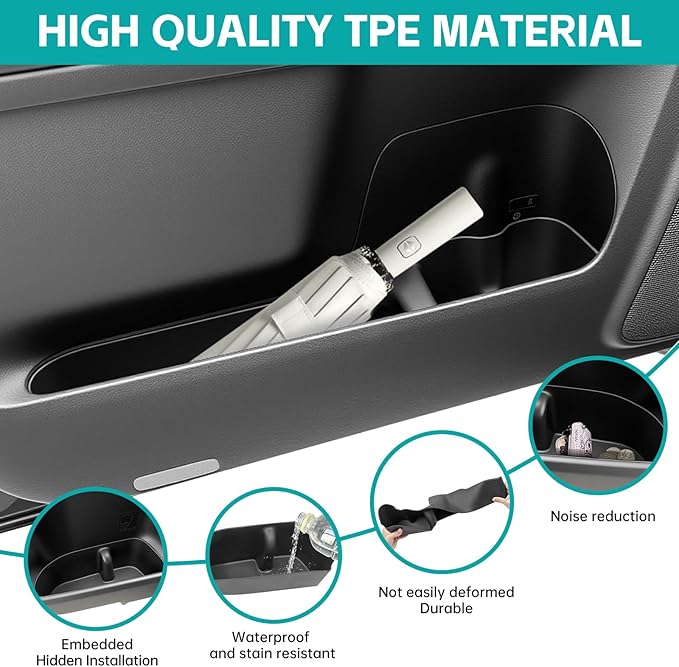 Door Side Storage Box Compatible with 2010-2024 Toyota 4Runner Accessories, Front & Rear 4PCS Door Handle Insert Organizer Tray, TPE Phone Pockets Cup Holder Fit for 4-Runner Accessories