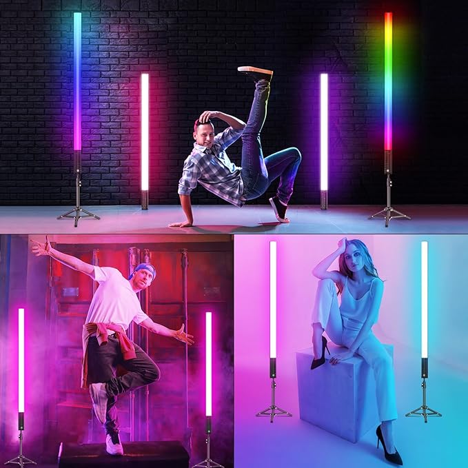 4 Pack RGB Tube Light with Tripod, Battery Powered 18W 4ft LED Video Light, Portable Handheld Color Neon Lights Bar for Photography Studio DJ Dance Photo Booth Lighting Party Lights Stick