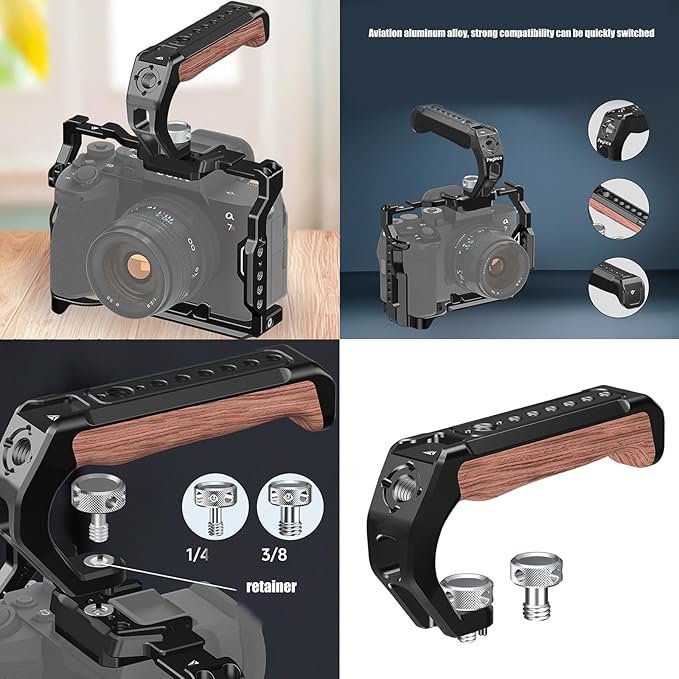 Camera Top Handle for DSLR Cameras1/4in and 3/8in Threaded Pins Cold Shoe Adapters for Creative Photography Expansion Wooden Camera Grip