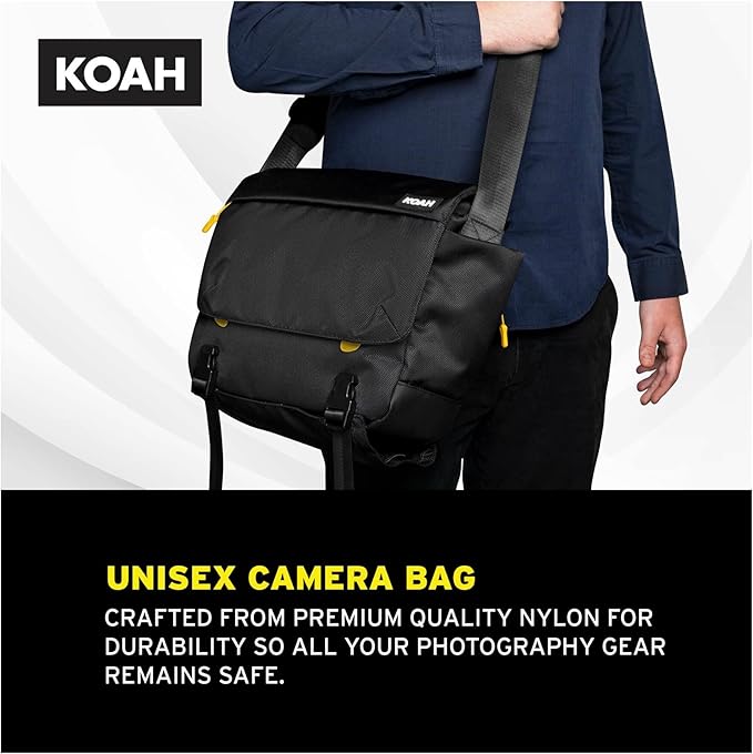 Koah Fulton Precision Shoulder Messenger Camera Bag for Professional Photographers, Large Camera Bag with Laptop/Tablet Compartment, DSLR Camera Bag with Padded Shoulder Strap, Crossbody Camera Bag