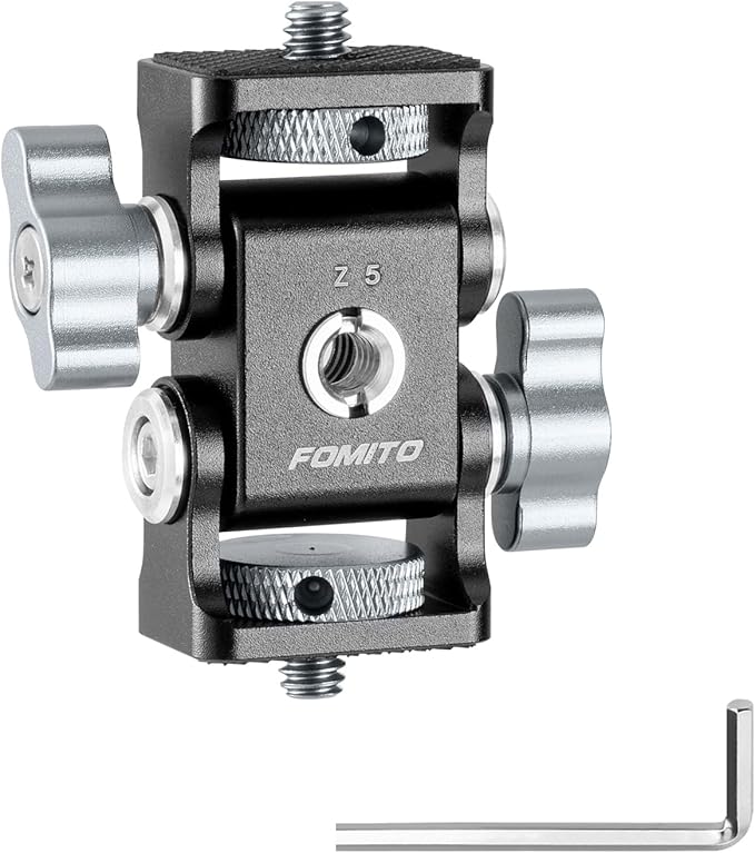FOMITO Aluminum Alloy Dual Head 1/4'' Screw and 1/4''(3/8'') Screw hole , DSLR Rabbit cage Monitor Bracket with Adjustable Damping Photography Expansion Accessories Grey Color