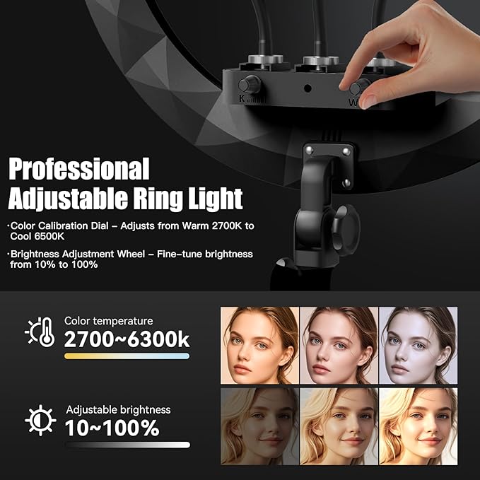 Ring Light with Stand and Phone Holder, 19" Ring Light Tripod for iPhone, Professional LED Circle Light with 78" Tripod, Selfie Ringlight for Live Streaming, Makeup, Barber, Tiktok, YouTube, Black