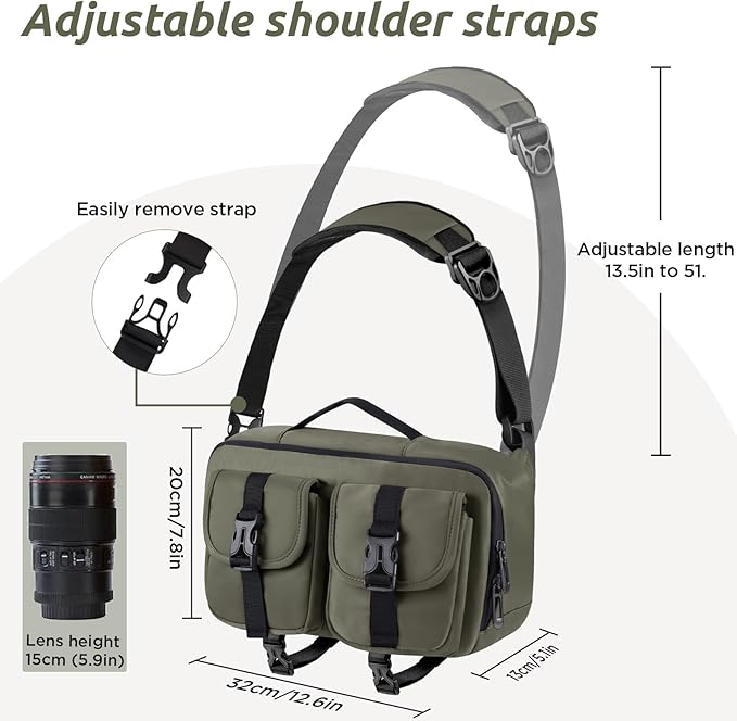 Camera Sling Bag,DSLR Camera Bag with Tripod Holder,Waterproof Camera Shoulder Crossbody Bag for Photographers(Green)