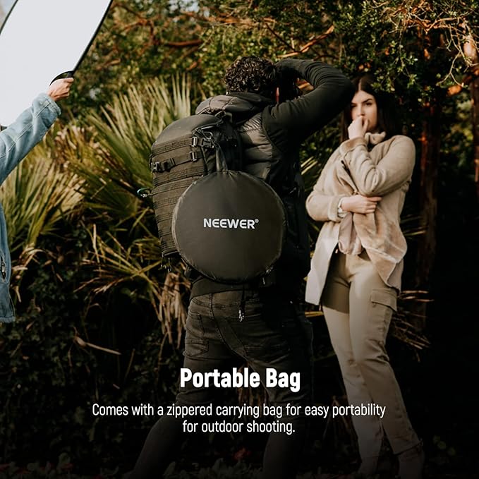 NEEWER 43"/110cm Light Reflector with Handle Grip with 3/8" Thread, 5 in 1 Collapsible Disc Light Diffuser Translucent/Silver/Gold/White/Black for Photography Lighting, Outdoor Lighting, RF-110II