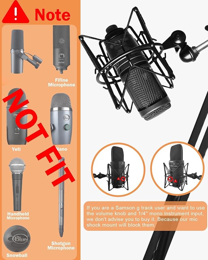 Microphone Shock Mount Mic Holder - Anti Vibration Spider Shockmount Compatible with Many Condenser Mics Like AT2020 MXL 770 MXL 990 Samson G Track Pro Rode Procaster NT1-A Neumann U87 etc.