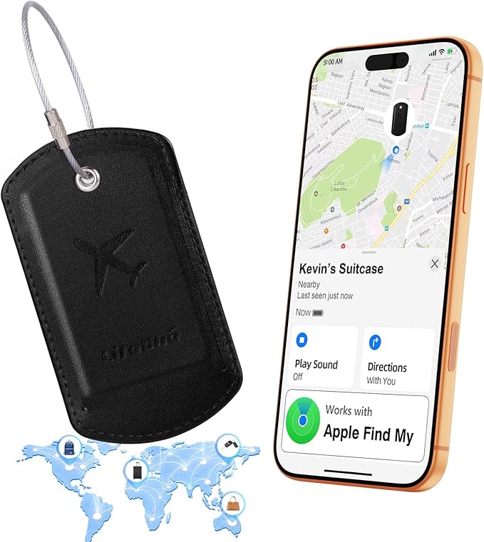 Luggage Tags Built-in Anti-Loss Tracker, Luxury Leather Luggage Tags for Suitcase, Travel Bags, Backpacks, Travel Organizer for Lost Baggage Prevention (S-Black)