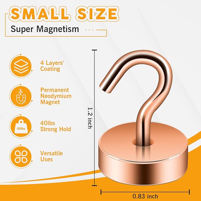 Neosmuk Magnetic Hooks, Cruise Ship Essentials, 40lb+ Heavy Duty Magnetic Hooks for Cruise Cabins, Refrigerator, Grill, Hanging, and Travel | Extra Strong Must-Haves Magnet Hook,Bronze,Pack of 5