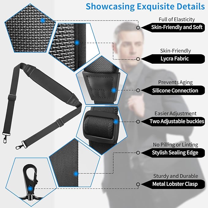 67" Universal Shoulder Strap, Neoprene Thick Padded Bag Strap with Double Adjustable Buckles and Metal Hooks, Ideal for Briefcases, Computer Satchels, Crossbody Bags, Luggage(Supple)