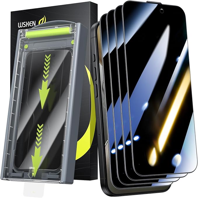 WSKEN for iPhone 16 Pro/iPhone 17 Privacy Screen Protector - [Auto Dust-Remove] 24 Degree Anti Spy 3D Full Coverage Shatterproof Tempered Glass with Zero Bubble Dust Clean Easy Installing House
