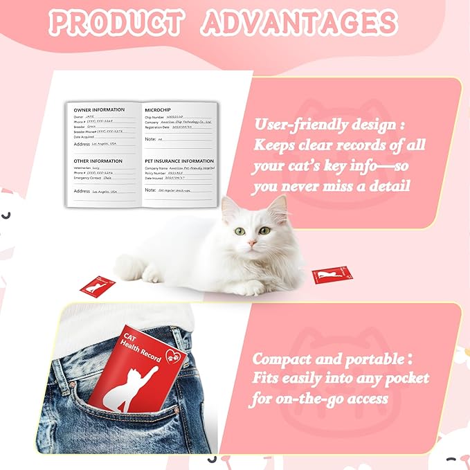 1 Pack Kitten Shot Record Book 12 Sheets Per Pack Cat Health Record Booklets Feline Health Records 5 * 3.5inch Cat Vaccination Records Book Cat Health Records for Pet Lovers Kitty Nursing Supplies