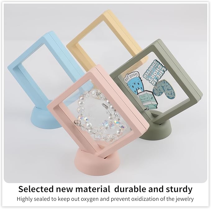20 Pcs Floating Frame Case with Stands, 3.5X 3.5 x 0.8 inch, Challenge Coin Display,Transparent PE Jewelry Storage Box, Floating Display Holder Stands for Antique Challenge Coins, Medallion(4 Color)