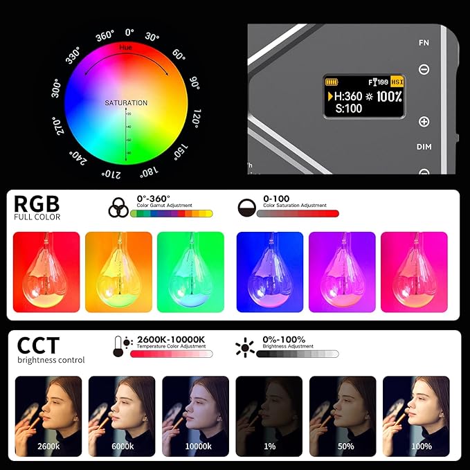 NA225 RGB Video Light App Control, 2500K-9900K, Build-in 4000mAh Rechargeable Battery Portable Phone Camera Photo Lights for Studio Photography Vlogging Streaming Live Beauty and Filming