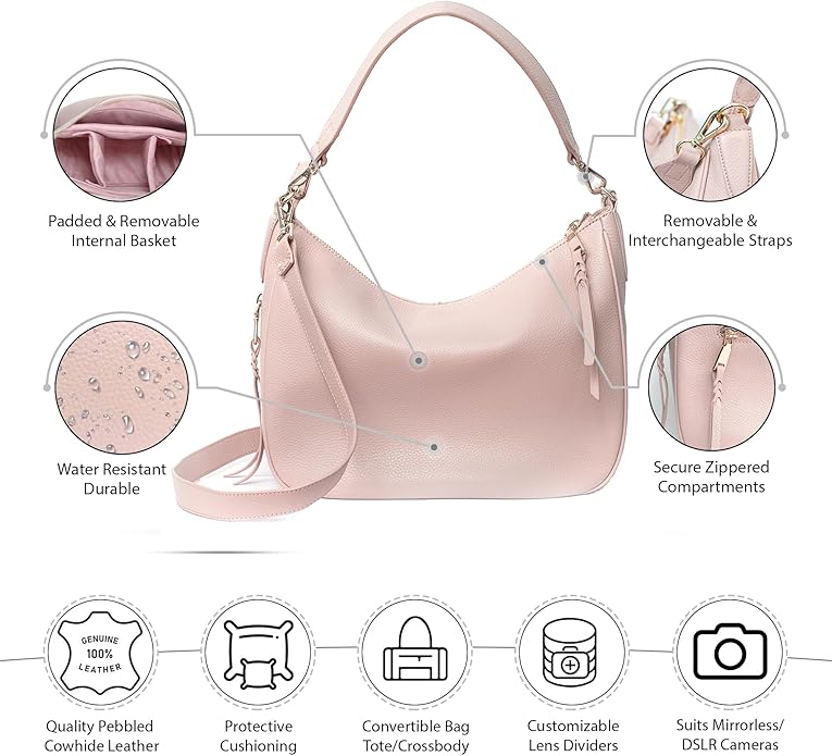 Meliae Camera Bag for Women, DSLR Mirrorless Camera Purse, Leather Shoulder Crossbody Hobo Travel Tote