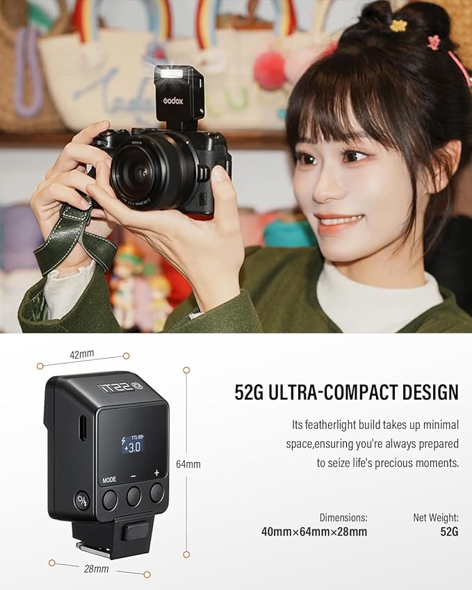 Godox iT22 O Mini Flash for Olympus Built-in 7.4V 300mAh Battery Manual/TTL Modes 700+ Flashes 1.5s Recycle Hot Shoe Flash with Diffuser/Color Filters Accessories for Olympus Cameras
