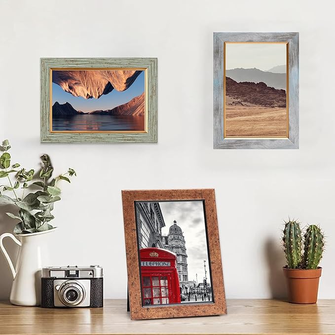 Fixwal 4x6 Picture Frame Set of 5, Vintage Photo Frame, Rustic Retro Picture Frame with Tempered Glass, Decorative Art on Walls and Tabletop Placement