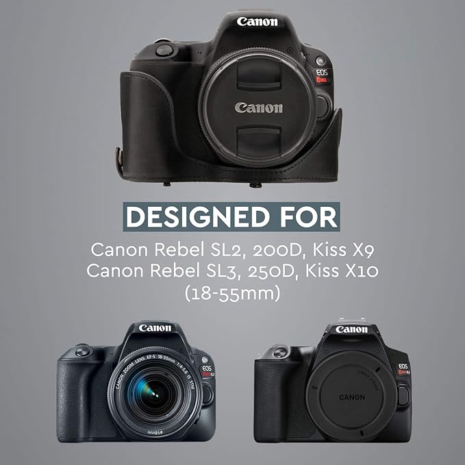 MegaGear Leather Camera Case Compatible with Canon EOS Rebel SL3, Kiss X10, Rebel SL2, Kiss X9 18-55mm Lens