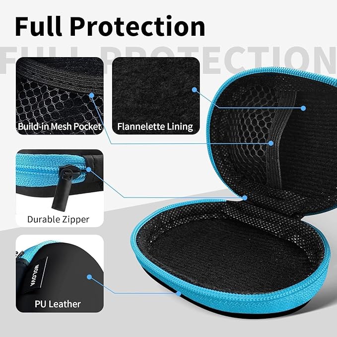 MOLOVA for Earbuds Carrying Case, Small Oval Storage Cases, Tech Pouch, Portable Storage Earbud Pouch Bag for Earbuds, in-Ear Headphones, Earphones, Headsets, Hearing Aids, USB Charging Cable, Blue