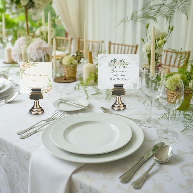 Kathfly 24 Pcs Metal Table Number Holders 1.7 inch Bronze Mini Place Card Holders Bulk Harp-clip Table Sign Stands Card Holder Display Picture Memo Notes Menu for Weddings Restaurants Birthday Decor