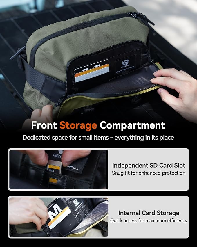 Camera Sling Bag, Everyday Shoulder Bag, Multifunction Portable Travel Bag with Tripod Holder, for Lightweight DSLR/SLR/Mirrorless Small Camera & Gaming Gear - Olive Green