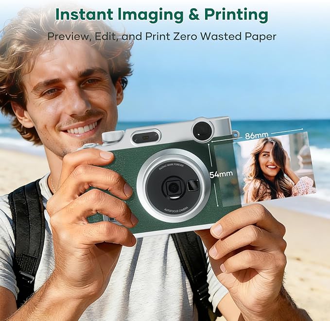 iDPRT Hanin Instant Print Camera, Instant Film Camera, Wireless Bluetooth Photo Printer + 10 Sheets Photo Paper, Portable Instant Cameras That Print Photos for Christmas/Birthday/Travel/Party