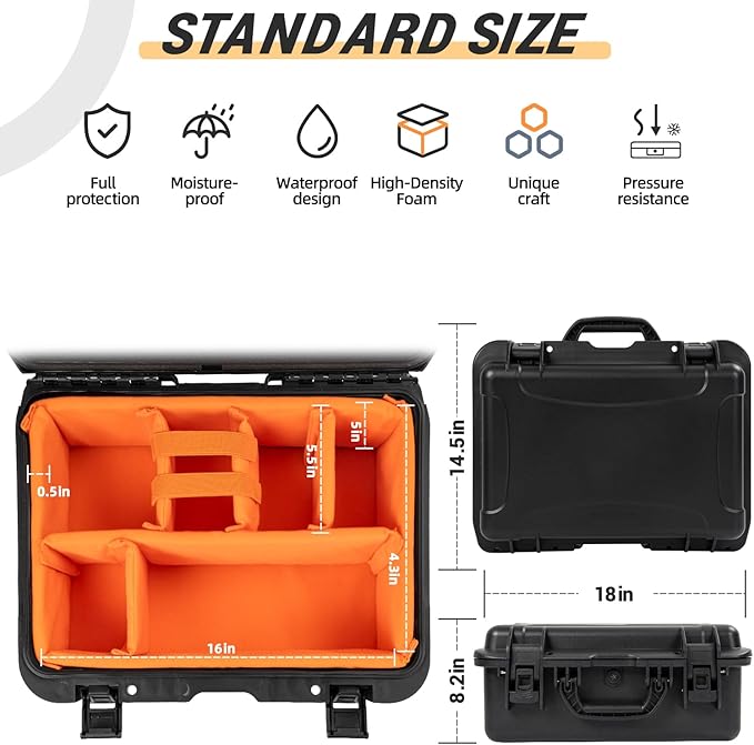 GYXZ Protective Camera Case 16 X 10.6 X 5 Inch Shockproof Water-resistant with Adjustable Dividers (Can hold cameras, pistols, gear, equipment)