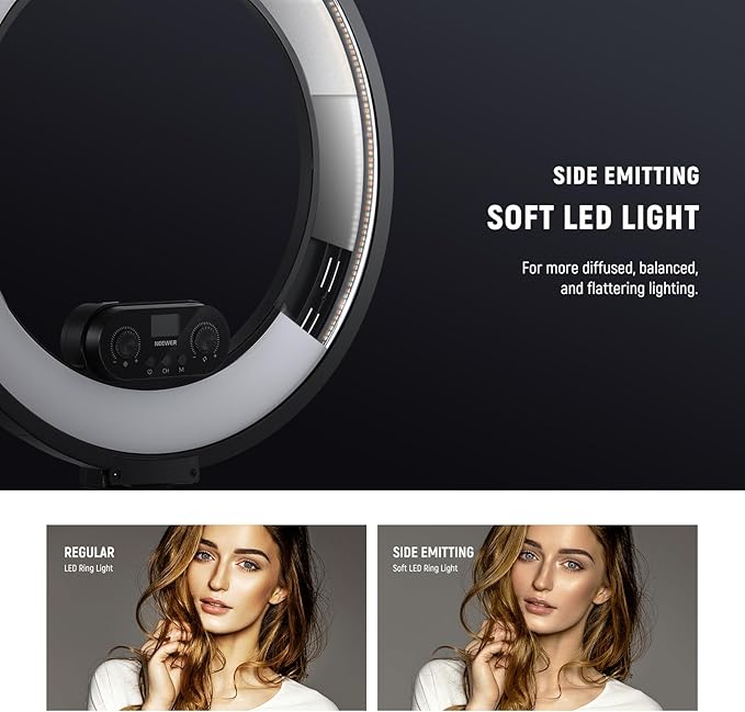 NEEWER 18 Inch Edge Lit Ring Light with Tripod Stand Phone Holder Compatible with iPhone for Video Recording Selfie Makeup Studio Streaming, 45W 2900-7000K APP 2.4G Control Ringlight Lighting, RL45B