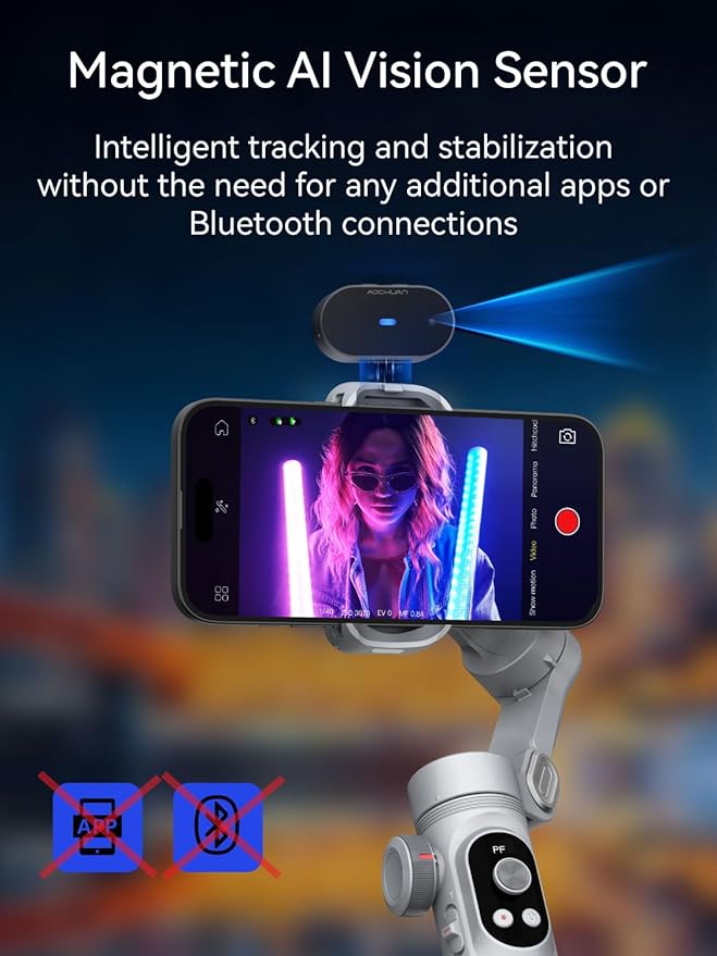 AOCHUAN 3-Axis Gimbal Stabilizer for Smartphone Smart AI XPro Grey & B10 Storage Bag & E10 Extension Rod & P03 RGB Magnetic Fill Light
