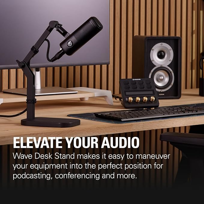 Elgato Wave Desk Stand - Adjustable Mounting Arm for Microphones, Works, HyperX, Rode, Fifine, Shure and More Mics, Compatible 1/4, 3/8 & 5/8 Thread, for Recording/Podcasting/Streaming, Black