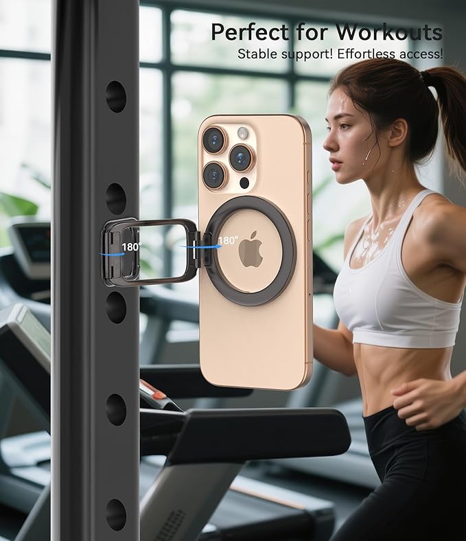 for MagSafe Magnetic Phone Grip Stand [Upgrade Dual-Hinge-Sided Magnets] Compatible with MagSafe Ring Gym Car Holder for iPhone 17/16/15/14/13/12 Pro Max Series Case All Phones (Black)