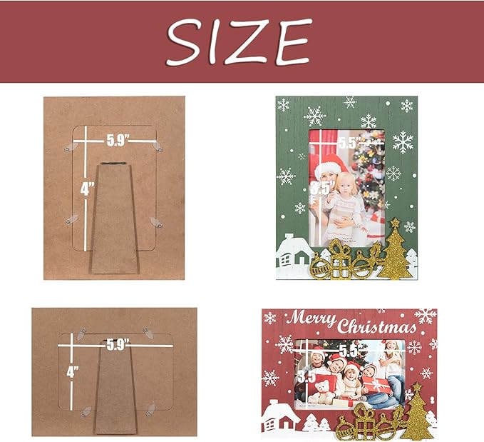 kennethan Christmas Red&Green Frame 4x6 Picture Frame with Gold Christmas Tree Decoration 2 Pack Wooden Frame with Glass can Display 4x6 Picture on the Table