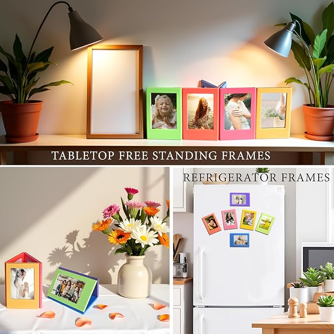 JOYZO 2x3 Magnetic Picture Frames, 6 Pack Small Frames with Front Covers fits for Fujifilm Instax Mini 12 11 9 8 41 40 EVO SE, for Polaroid Photo Desktop Refrigerator Display - Colorful