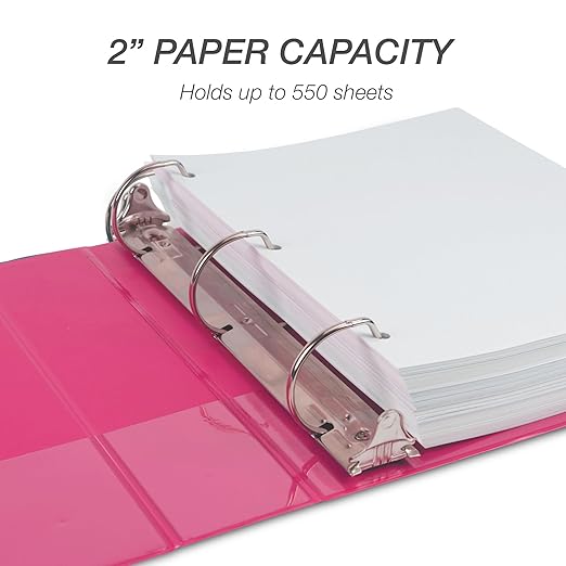 Samsill Durable 2 Inch Binder, Made in The USA, D Ring Binder, Customizable Clear View Cover, Magenta, Holds 475 Pages