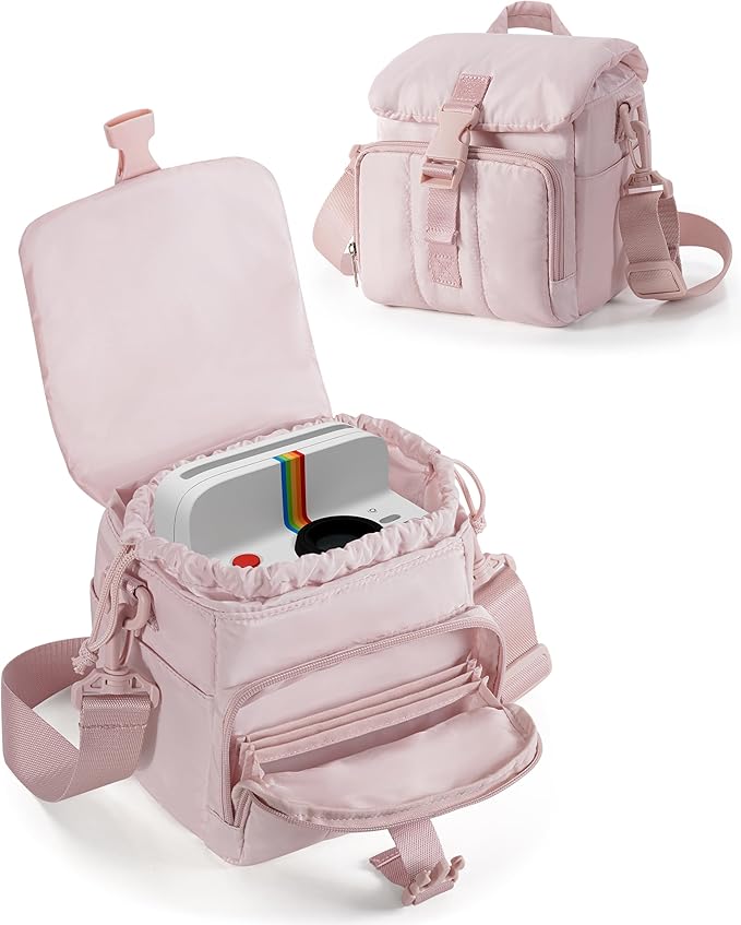 Instant Camera Case Compatible with Polaroid Now 3rd and Go Gen2 Series, Protective Camera Sling Bag with Adjustable Strap and Pockets, Pink