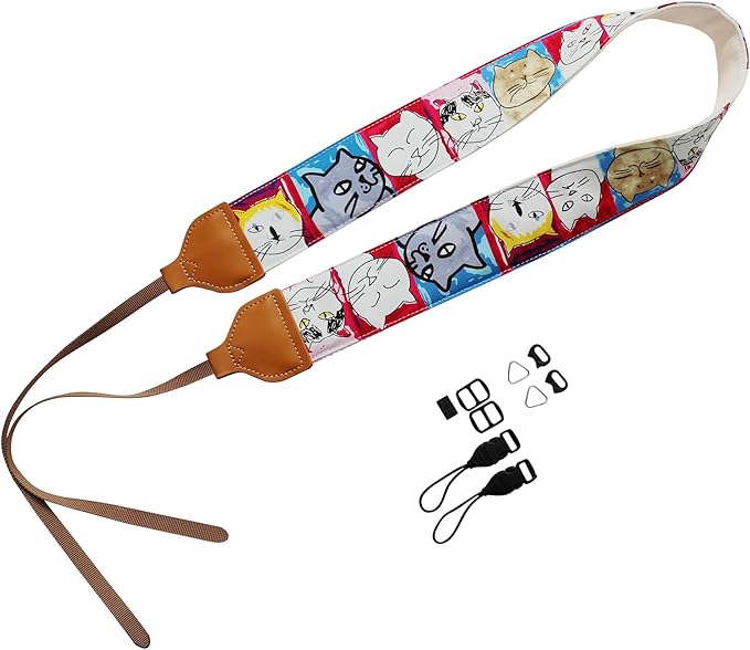 UNIKSTRAP Original Design Adjustable Camera Strap Funky Cat, 2 Inch (5cm) Width, Fit for Canon Nikon Sony Interchangeable Lens Digital Camera/DSLR