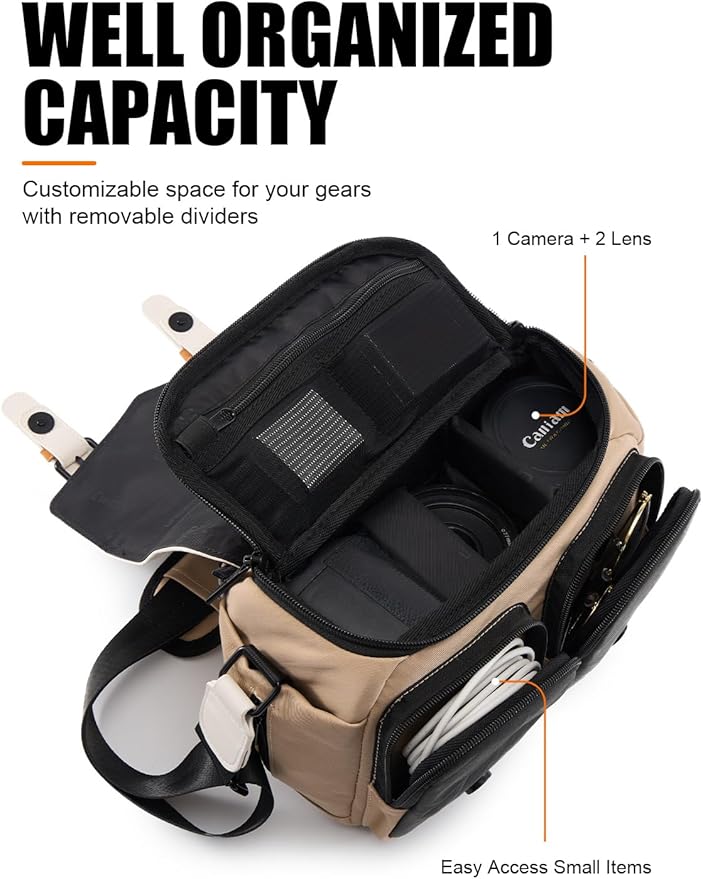Cwatcun Camera Shoulder Bag Compact Camera Case, Small Waterproof Camera Messenger Bag with Tripod Holder, Travel Photography Bag for Canon, Nikon, Sony, Fuji DSLR/SLR/Mirrorless Camera, Lens