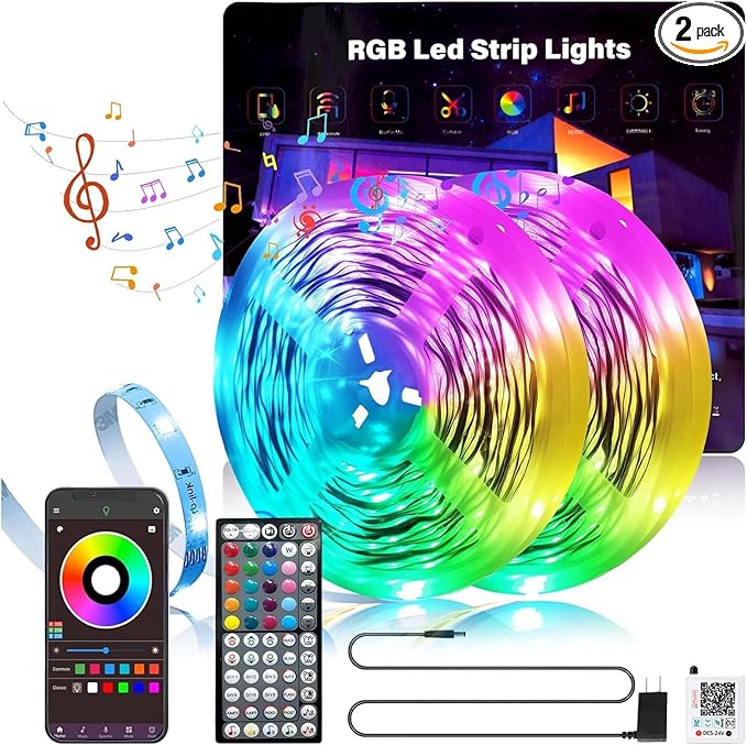 190FT Led Lights for Bedroom, Color Changing RGB Led Strip Lights Indoor, Music Sync Led Light Strip with Remote and App Control, DIY Led Lights for Room Home Decor Ambient Lighting (2 * 95FT)