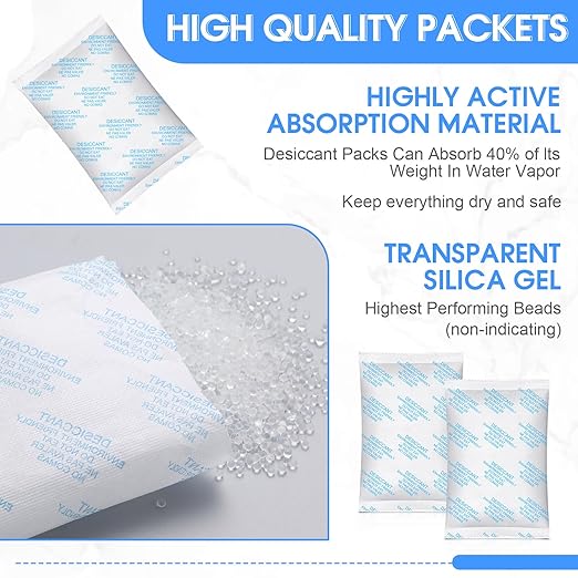 5 Pack 500 Gram Silica Gel Packets Desiccant Packs for Storage Food Safe Moisture Absorber Packs for Spices Jewelry Clothes Shoes Electronics Seeds Safes, Etc