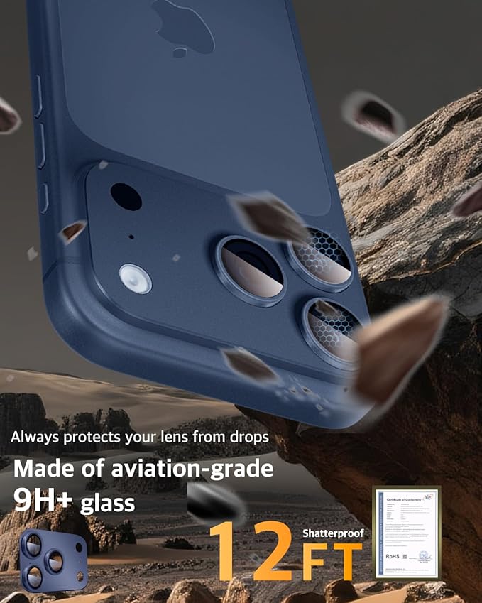 Camera Lens Protector for iPhone 17 Pro,Metal Frame Tempered Glass - Anti-Break,Strong Adsorption,Case-Friendly - Deep Blue