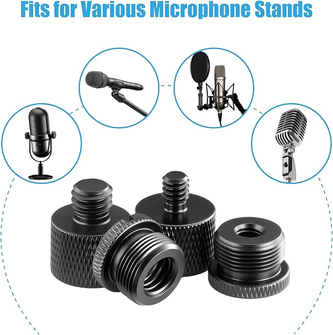 8 Pack Mic Stand Adapter 5/8 Female to 3/8 Male and 3/8 Female to 5/8 Male, 5/8 Female to 1/4 Male and 1/4 Female to 5/8 Male Screw Thread Adapter Mic for Microphone Stand Boom Arm Camera Tripod