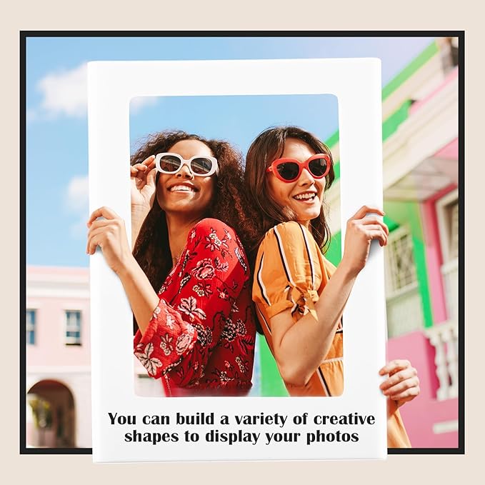Epakh 20 Packs Magnetic Photo Picture Frame Cute Mini Table Photo Frame Holder 3 Inches Plastic Colorful Picture Display for Fridge Office (Black and White)