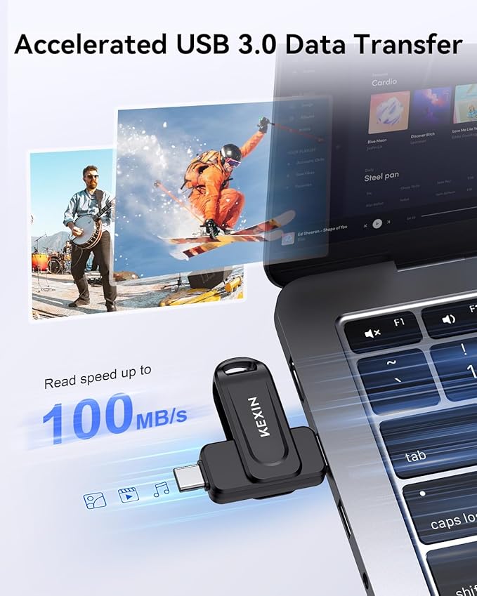 KEXIN Dual 64GB Flash Drive 3 Pack USB-A & Type-C Thumb Drive 3.0 100MB/s Swivel USB Drive 64GB Memory Stick for Smartphone Tablet iPhone 15/16 Car Game Console, Black 64G 3 Pack