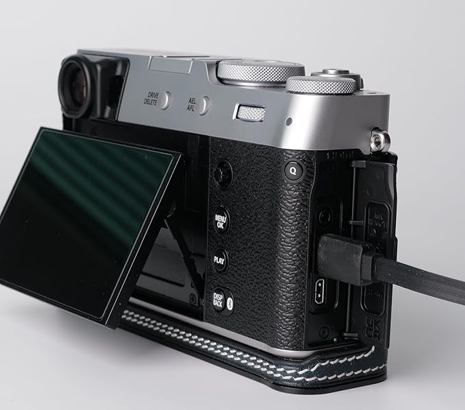 Genuine Leather Camera Half Case for Fujifilm X100VI - Top Layer Cowhide Body + Metal Base Plate - Hand Shank Free Design (Dark Blue)