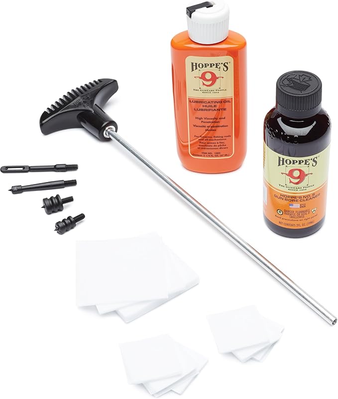 Hoppe's No. 9 Pistol Cleaning Kit for .38/.357/9mm Caliber - Gun Supplies with Aluminum Rod, Solvent, Lubricating Oil, Brush & Storage Case