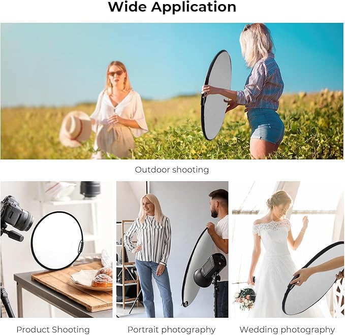 K&F CONCEPT 5-in-1 Light Reflector with Grip 22"(60cm) Photography Diffuser Collapsible Portable for Studio and Outdoor Lighting Gold Silver White Black Translucent