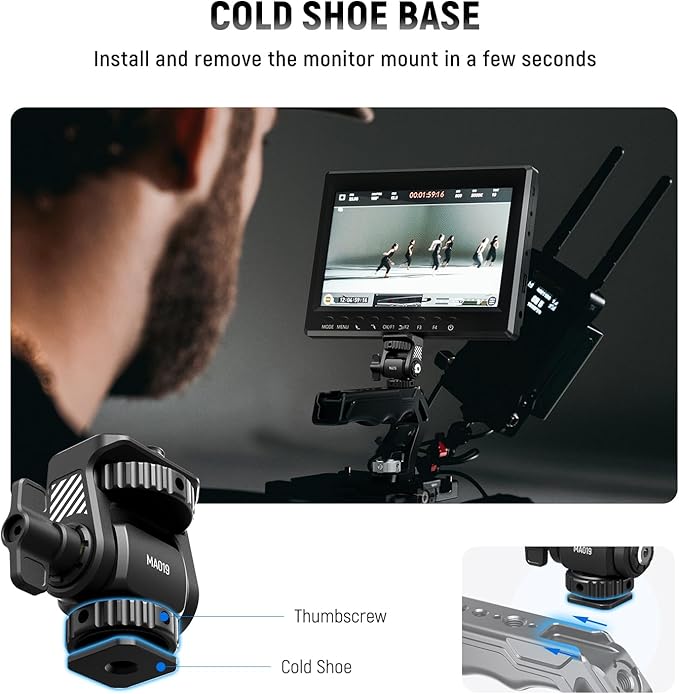 NEEWER Field Monitor Mount Holder with Cold Shoe Adapter 360 Swivel 180 Tilt Anti Twist Screw/Cleaning Cloth, Compatible with Atomos Ninja 5"/7" Camera Monitor Compatible with SmallRig Cam Cage, MA019