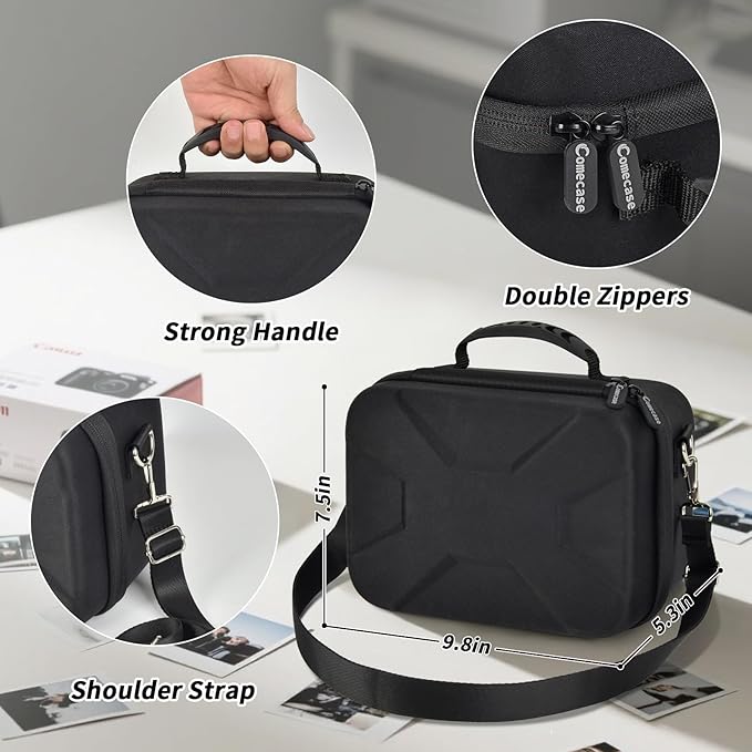 Comecase Hard Camera Case for Canon EOS Rebel T7 R50 R100 R10 R5 R6 R8 Mark II, DSLR Mirrorless Camera Bag with 6 Slots &Adjustable Divider for Lens and Accessories, Travel Storage, Jet Black
